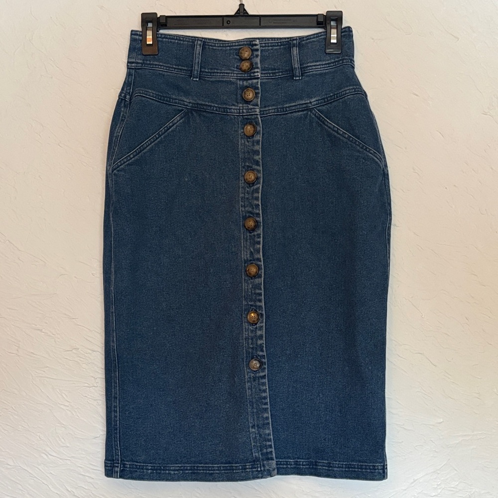Sezane Blue Button-Front Pencil Skirt